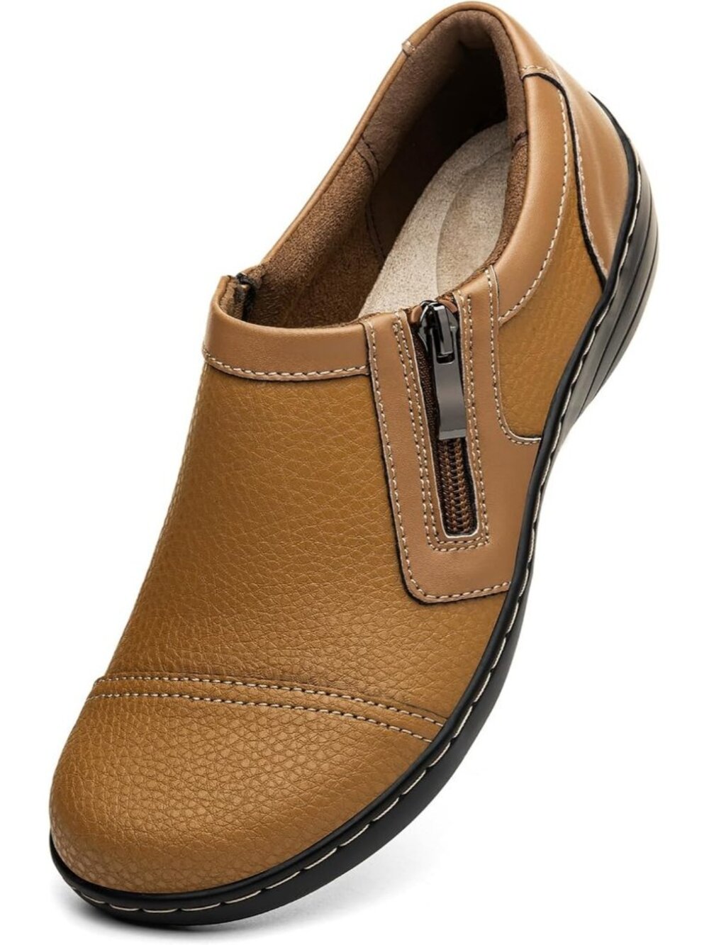 Women's Leather Loafers Cute Slip On Dress Shoes Shoes Walking Flats Brown